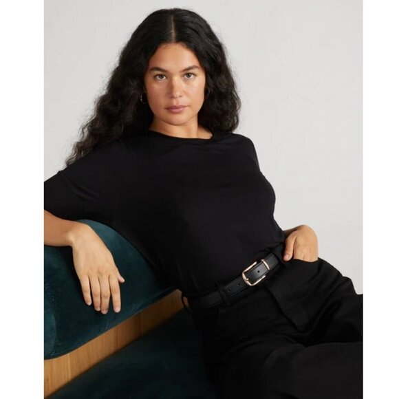 Universal Standard Tops - Universal Standard Aimee Liquid Jersey Rib Hem Tee - Black